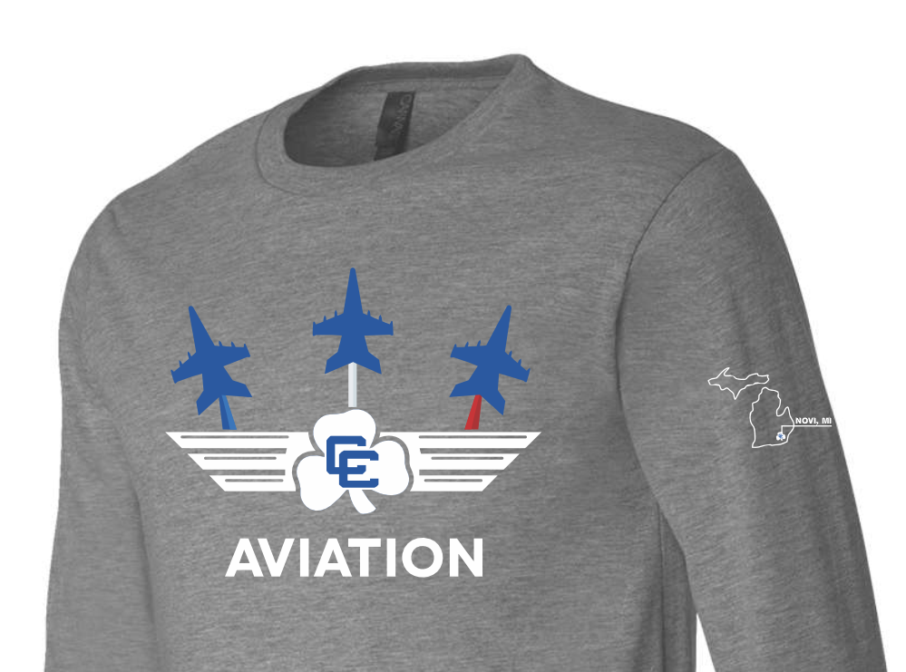 CC Aviation Jet Logo Heather Gray Long Sleeve T-shirt